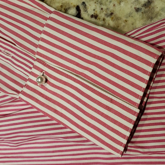 🎁2/20🎁NWT Hilary radley pink and white pin stripe pearl button up xs - Picture 6 of 9